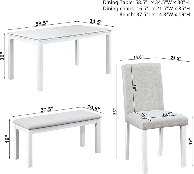 Dining Table Set for 5, 6 Piece Dining Room Table Set - Image 2