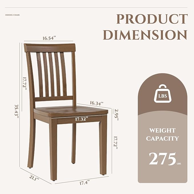 COLAMY Wooden Dining Chairs Set of 2, Solid Rubberwood Kitchen & Dining Room - Image 3