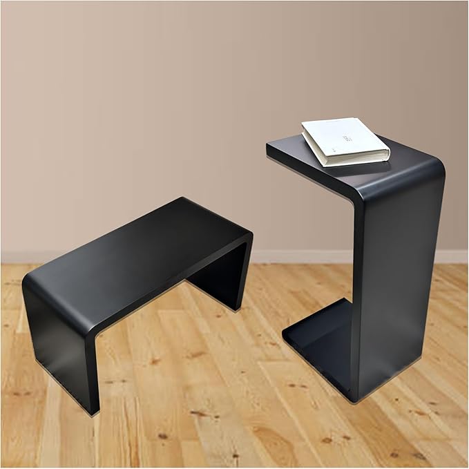 C Shaped End Table, Solid Wood C Side Table by Unknown