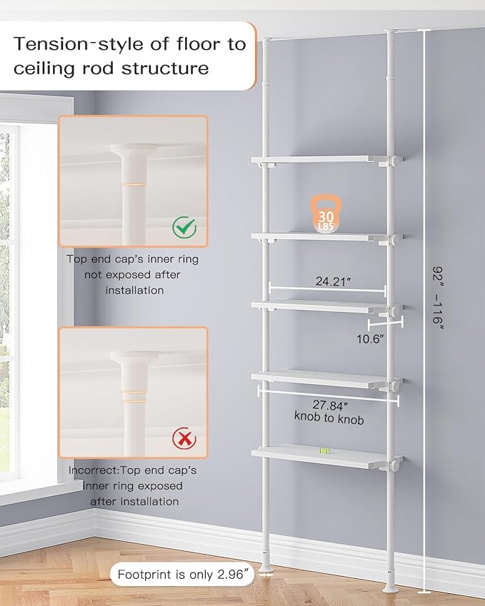 ALLZONE 5 Tiers Narrow Bookshelf, Tall Adjustable Ladder Book Shelf - Image 2