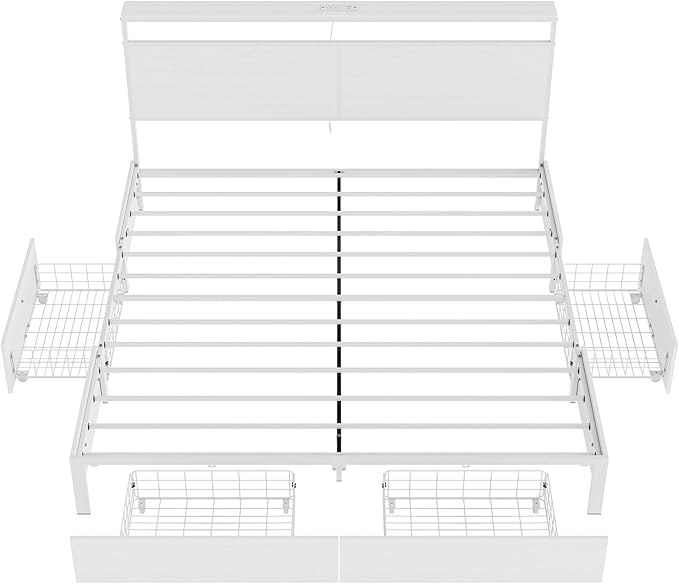 King Bed Frame with 4 Storage Drawers Bed Frame King Size with Headboard LED - Image 7