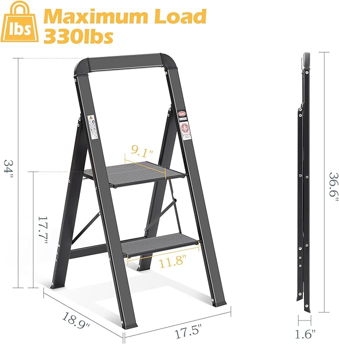 KINGRACK Step Ladder, 2 Steps, Folding Step Ladder - Image 7