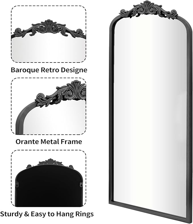 AIXI HOME Arched Black Antique Full Length Wall Mirror 22"x65", Arendahl - Image 5