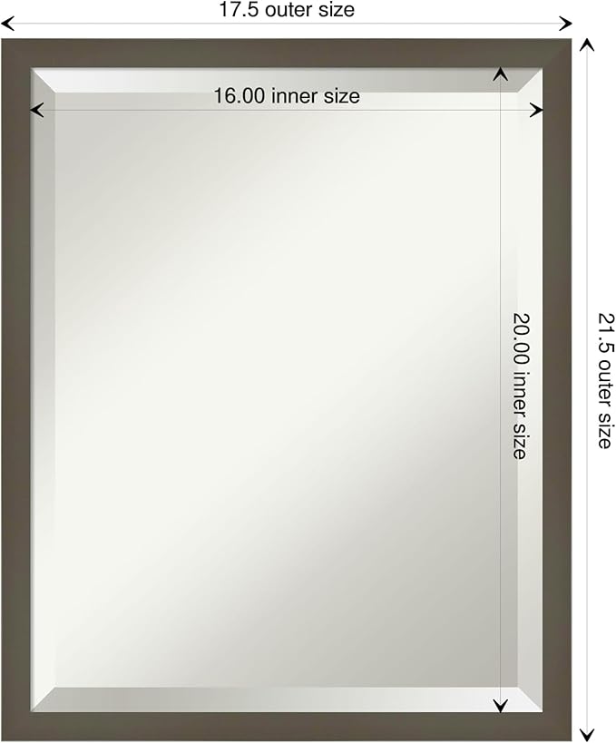 Amanti Art Grey Wall Mirror 21x17 Svelte Clay Grey Rectangle Bathroom Mirror - Image 4