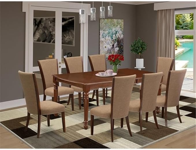 East West Furniture DOVE9-MAH-47 9 Piece Dining Set Includes a Rectangle Dining - Image 2