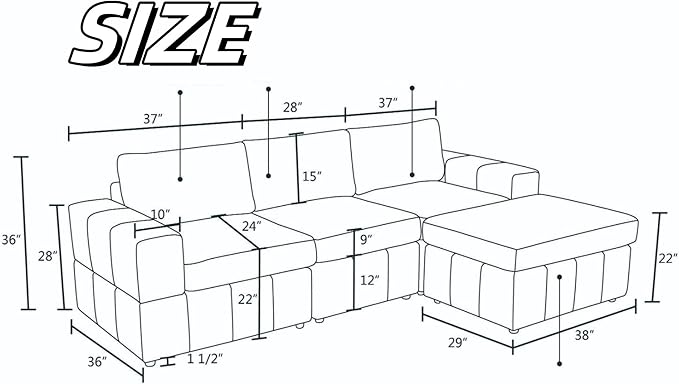 Sectional Couches for Living Room, 102″ Modular Sectional Sofa - Image 2