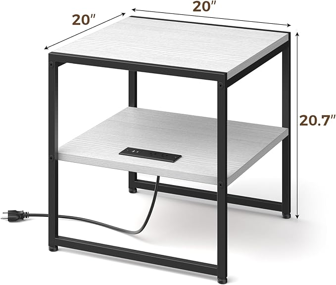 Tatub 20" End Table with Charging Station, Industrial Square Side Table with - Image 3