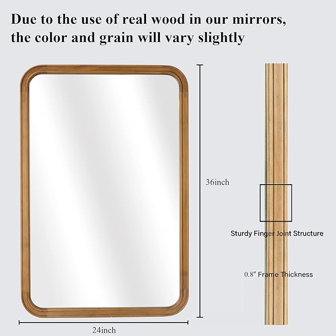 WallBeyond Wood Framed Mirrors for Bathroom, 24x36 Inch Wooden Frame Wall - Image 6