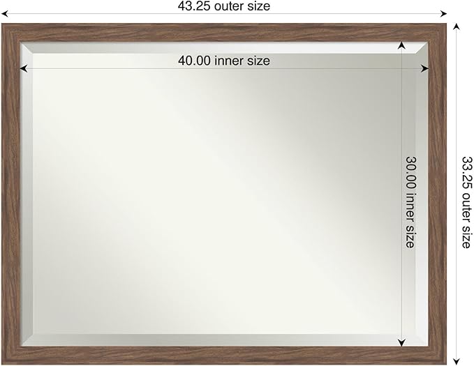 Amanti Art Brown Wall Mirror 33x43 Pia Medium Brown Narrow Rectangle Bathroom - Image 3