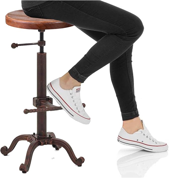 Topower Industrial Retro Vintage Farm Wooden Tractor Stool Kitchen Swivel - Image 7