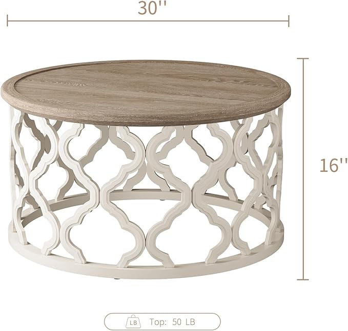 karlott Farmhouse Coffee Table, French Country Round Coffee Table - Image 2