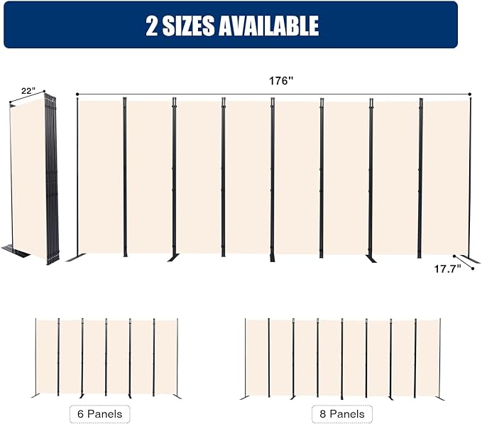 Room Divider and Folding Privacy Screens， Large 8 Panel Room Divider Wall Screen - Image 5