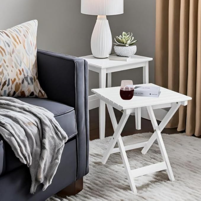 Outdoor Patio Side Table Small Wood End Square Table Folding Coffee Furniture - Image 7