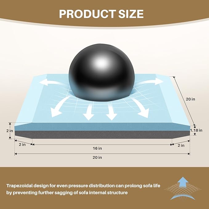 Couch Cushion Support for Sagging Cushions 20''x20'', Two in One Sofa Cushion - Image 6