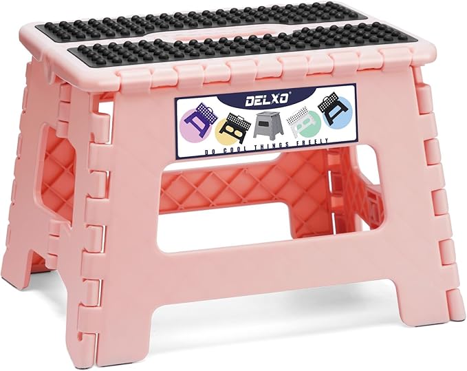 Delxo Folding Step Stool 9 Inch, Non-Slip Foldable Stools Up to 300 LBS by Delxo
