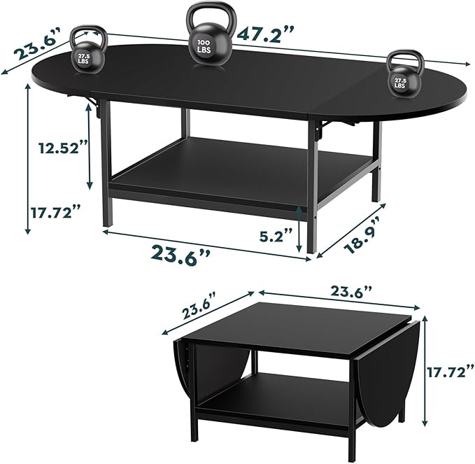 SAYGOER Black Coffee Table Modern Extended Coffee Tables - Image 2