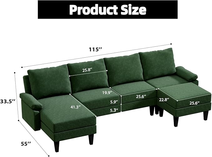 110 Inch U Shaped Sectional Couch - Image 2