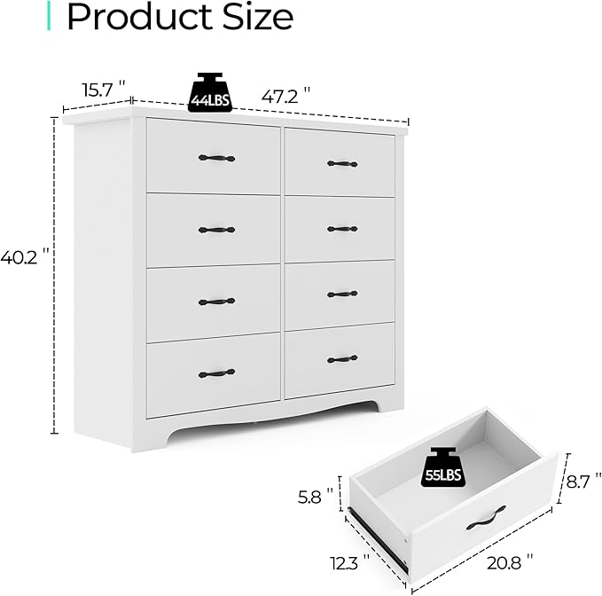 LINSY HOME White 8-Drawer Dresser - Image 6