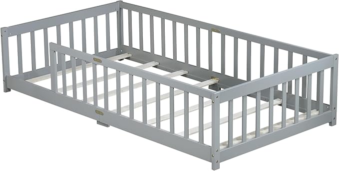 Bellemave Twin Floor Bed with Slats and Safety Guardrails, Kids Montessori - Image 8