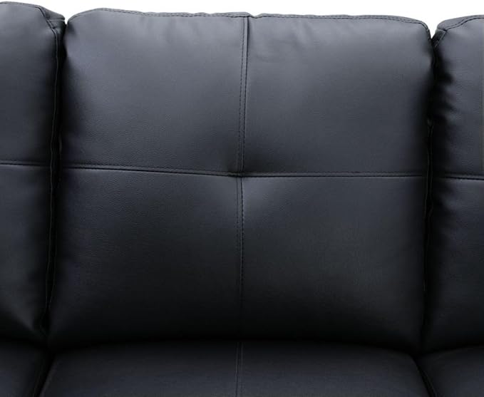 Black White L-Shaped 3-Piece Faux Leather Sofa - Image 6