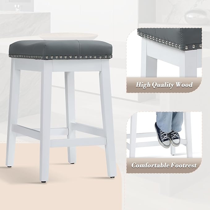Athena Collection Bar Stools Set of 2, 25 Inches Counter Height Bar Stools - Image 9