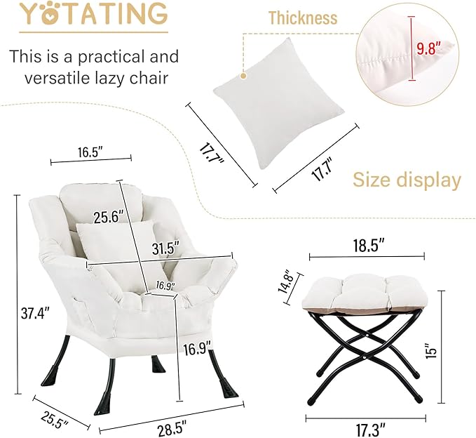 Lazy Chair with Ottoman, Comfy Reading Lounge Chair with Footstool & Throw - Image 3