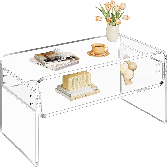 2-Tier Acrylic Coffee Table, Side End Table by Unknown