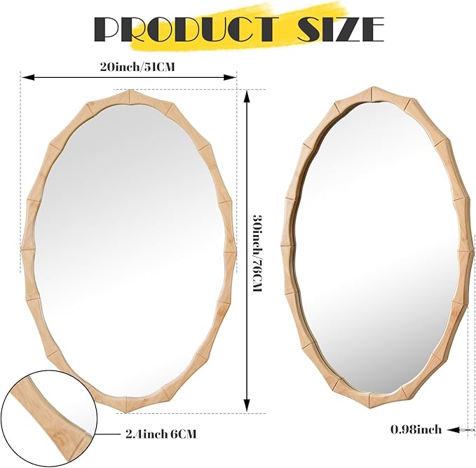 sawsile 20x30'' Rustic Oval Wood Mirror, Decorative Farmhouse Oval Mirrors - Image 3