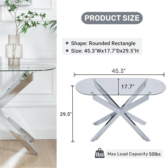 Modern Glass Oval Console Table, Entryway Hallway Narrow Sofa Table, Entrance - Image 2