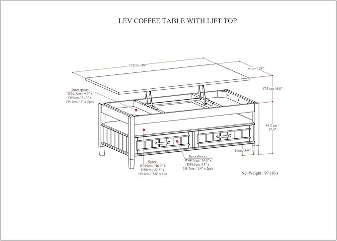 SIMPLIHOME Lev Lift Top Coffee Table - Image 3