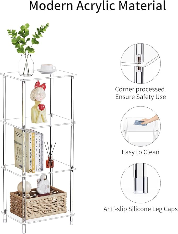 Clear Acrylic Side Table, 15.7" L x 11.8" W x 38.7" H, 4-Tier End Table - Image 4