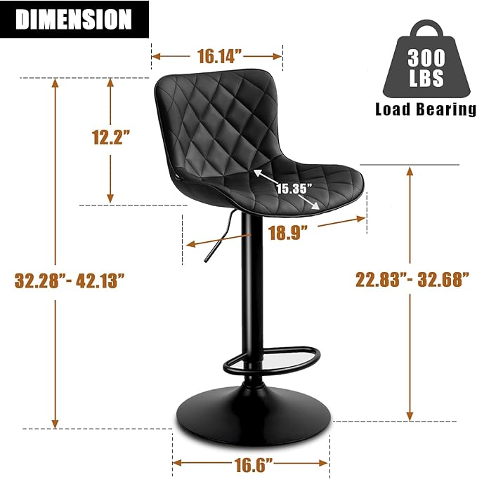 YOUNUOKE Bar Stools Set of 2 Faux Leather Barstools - Image 2