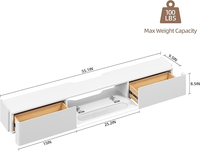 Floaticase Floating TV Stand, 55IN Fully Assembled Hign Gloss Wall Mounted - Image 2