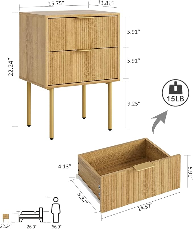 Masupu Night Stand, Mid-Century Modern Bedside Table - Image 2