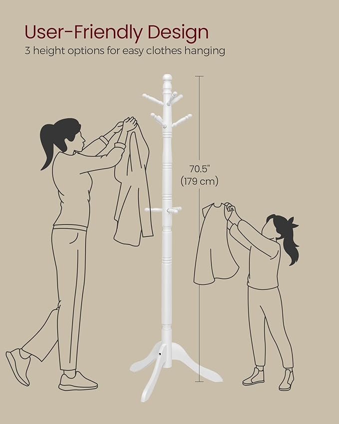 VASAGLE Solid Wood Coat Rack and Stand, Free Standing Hall Coat Tree - Image 5