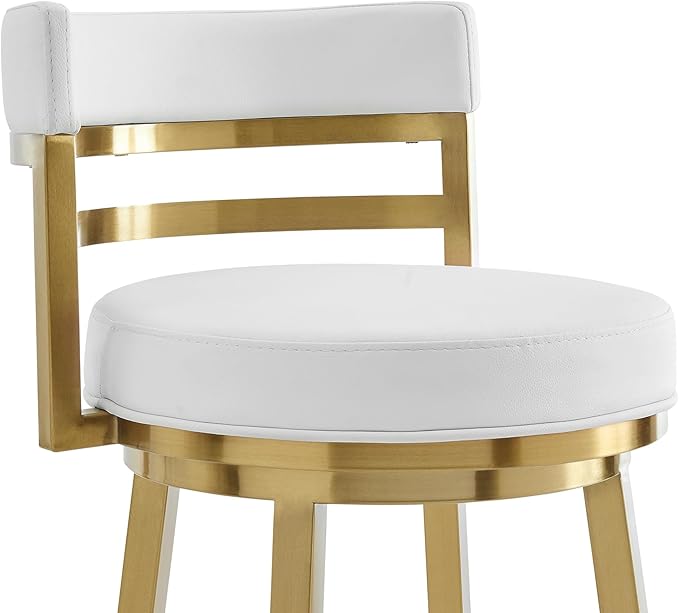 Armen Living Madrid 30" Seat Height Swivel Modern White Faux Leather and Gold - Image 7