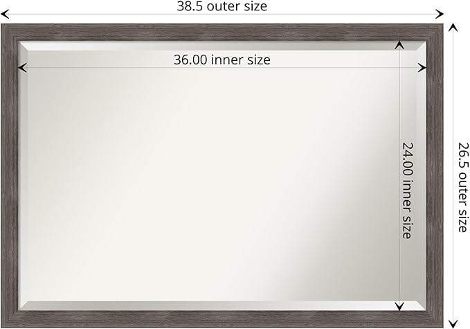 Amanti Art Grey Wall Mirror 27x39 Pinstripe Lead Grey Rectangle Bathroom Mirror - Image 4