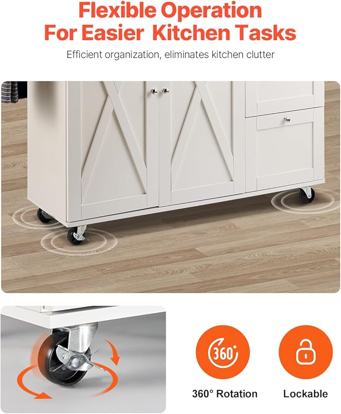 VEVOR Kitchen Island Cart, 45.3x39 inch Rolling Kitchen Table, Mobile Carts - Image 4