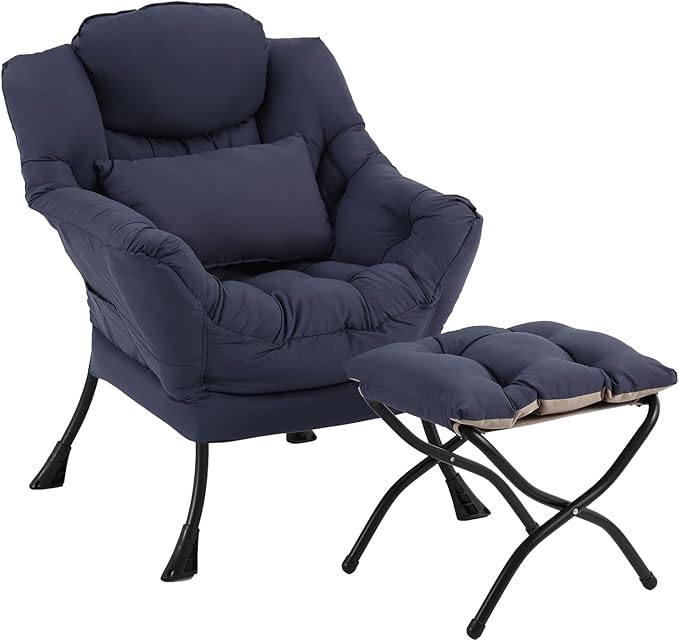 Lazy Chair with Ottoman, Modern Accent Chair with Lumbar Pillow, Comfy Chairs - Image 9