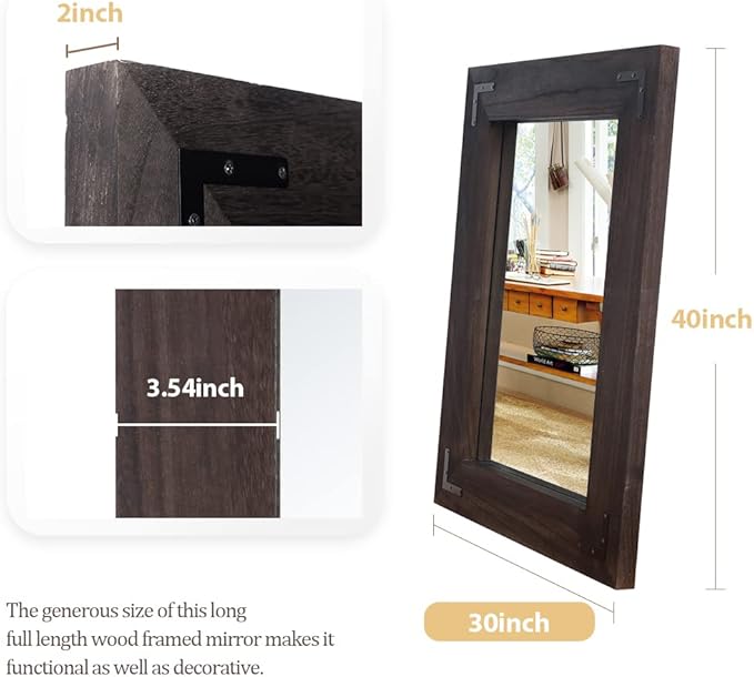 YOSHOOT Rustic Wooden Framed Wall Mirror, Natural Wood Bathroom Vanity Mirror - Image 2
