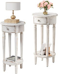 COSIEST Tall End Table with Drawer Sets of 2, Round Nightstand Bedside Table by COSIEST