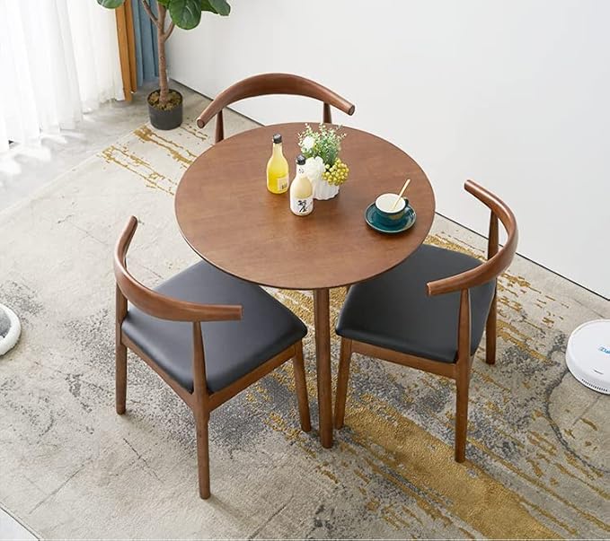 24" Round 3 Legs Casual Dining Table, Walnut Brown Rubberwood Coffee Table End - Image 3