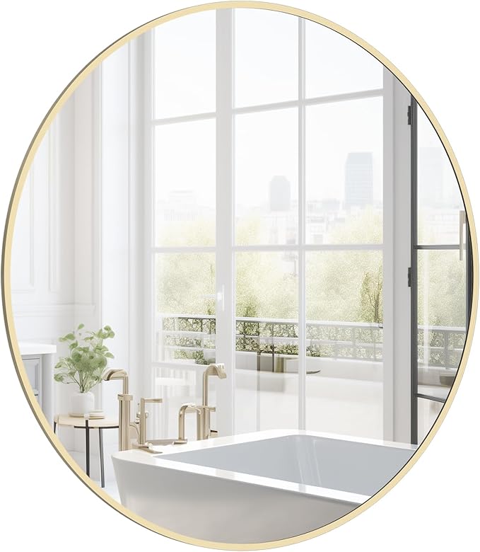 HOMECOOKIN Round Wall Mirror 24" Gold Circle Mirror by HOMECOOKIN