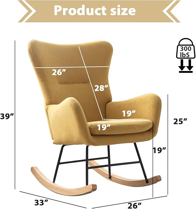 Phoenix Home Rocking Chair Nursery Velvet Upholstered Glider Rocker Rocking - Image 2