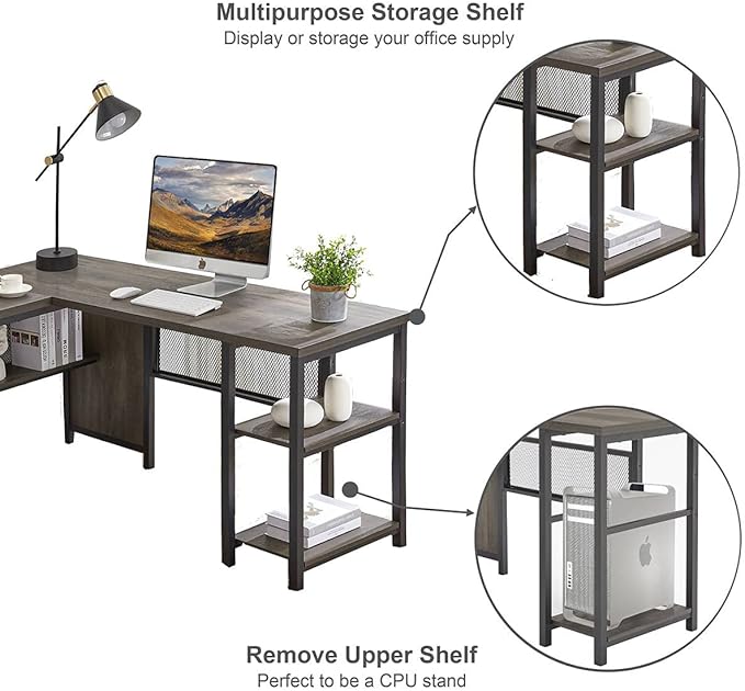 FATORRI L Shaped Desk, Industrial Reversible Home Office Computer Desk - Image 5