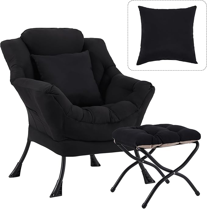 Lazy Chair with Ottoman, Modern Lounge Accent Chair with Armrests and a Throw by HomeEastllyHome