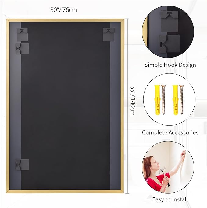 Koonmi Gold Mirrors for Wall, 30x55 Inch Bathroom Mirror, Rectangular Wall - Image 7