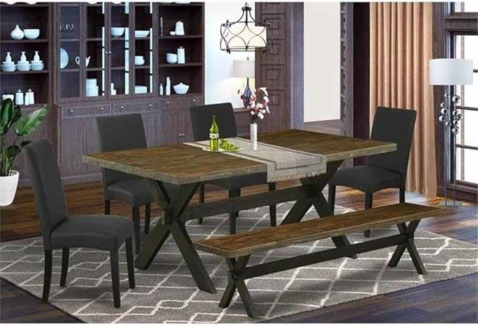 East West Furniture X677DR124-6 6 Piece Dining Set Contains a Rectangle Dining - Image 2