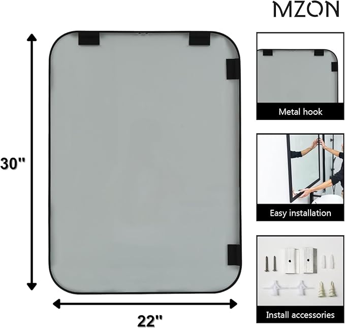 MZON 22x30 Inch Matte Black Bathroom Mirror, Rectangle Wall Mirror - Image 4