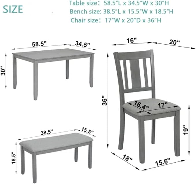 6-Piece Dining Table Set for 4-6 People, Kitchen Set - Image 7